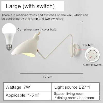 applique murale réglable à bras long design créatif LED