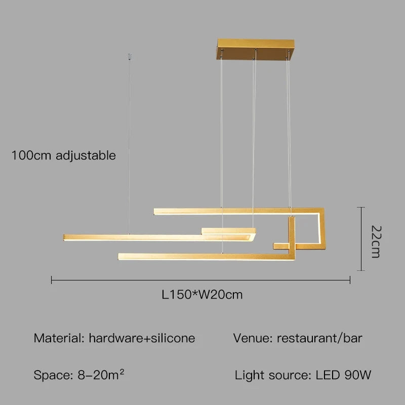 suspension à led moderne design rectangulaire intensité variable