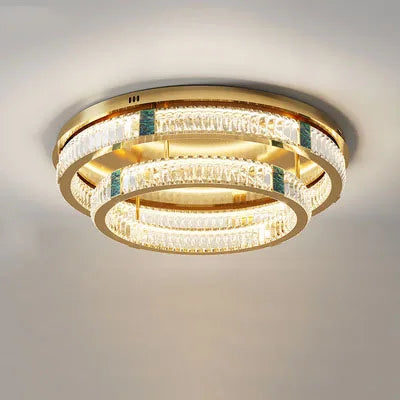 lustre moderne en cristal rond à 3 couches avec led