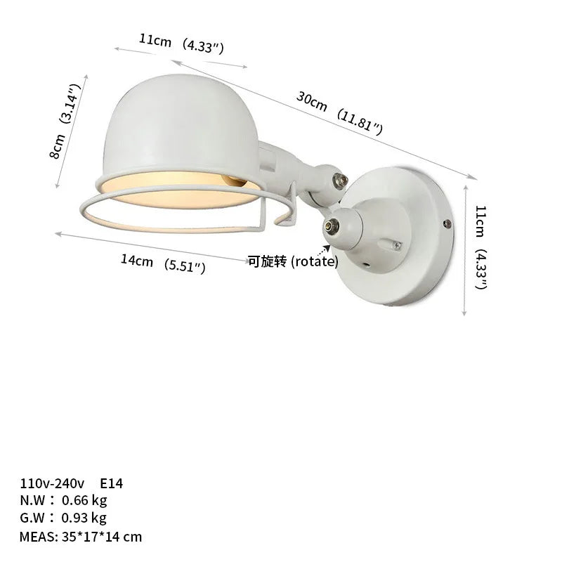 applique murale rétractable bras oscillant avec interrupteur loft