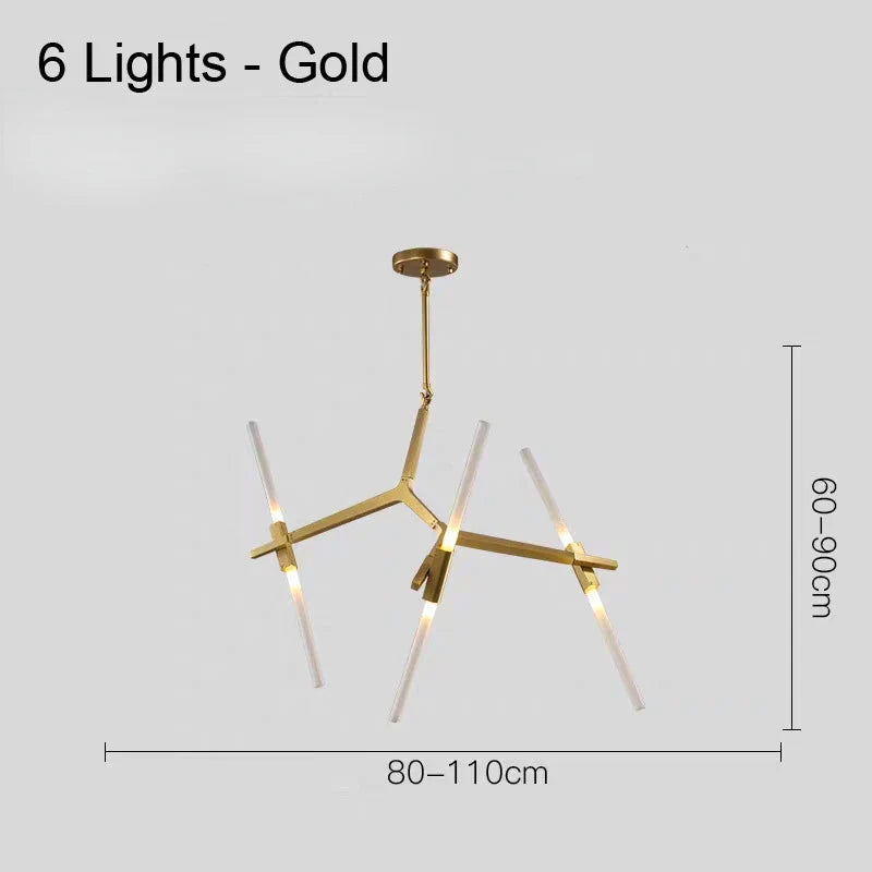 lustre moderne en verre led tube branche pour décoration suspendue