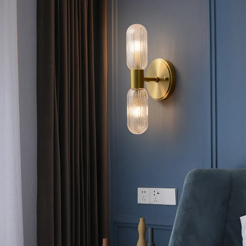 Simple All Copper Straight Glass Wall Lamp, Bathroom Mirror in Front of Light Luxury Living Room Balcony Bedroom LED Lighting