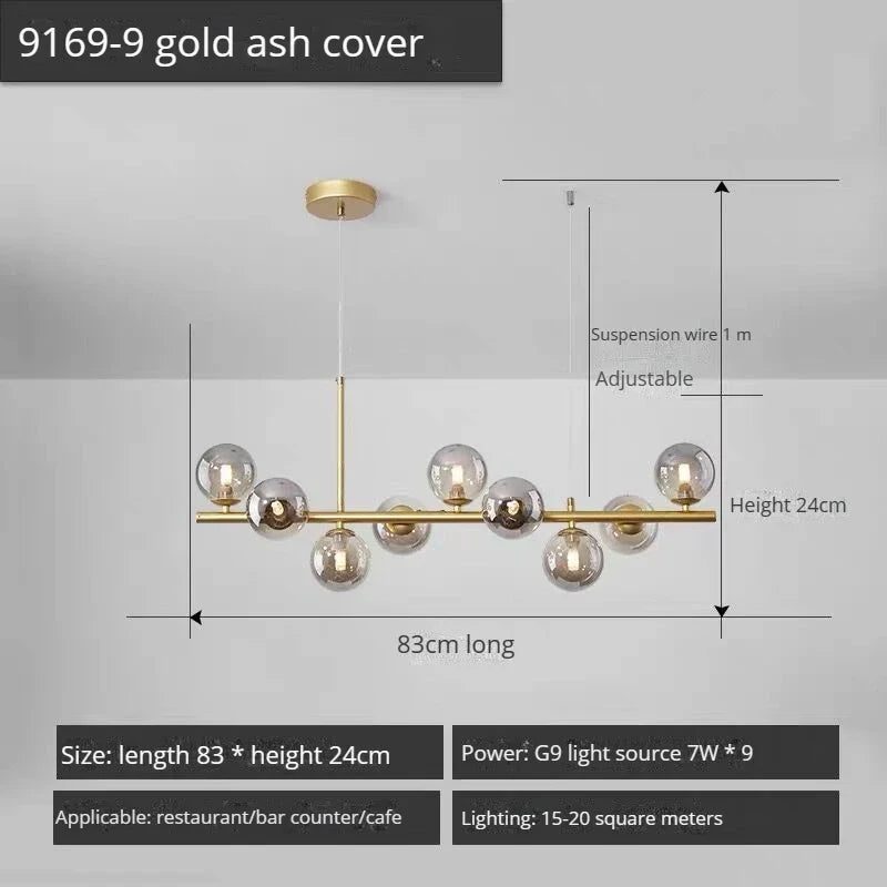 lustre long moderne en boule de verre abat-jour suspendu décoration led