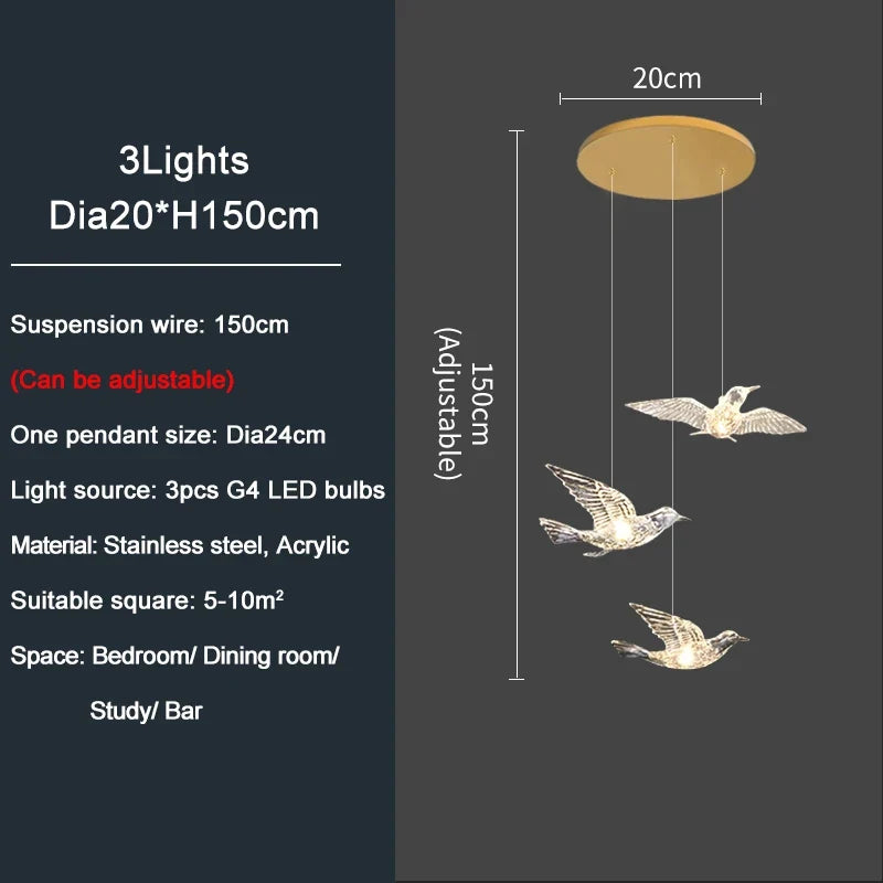 YOULAIKE oiseau design led lustre pour escalier de luxe salon suspendu luminaire couloir longue spirale acrylique lampes