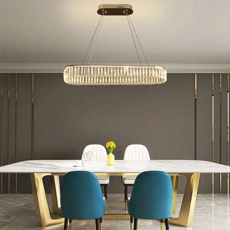 lustre led en cristal losange rond à plusieurs anneaux luxueux