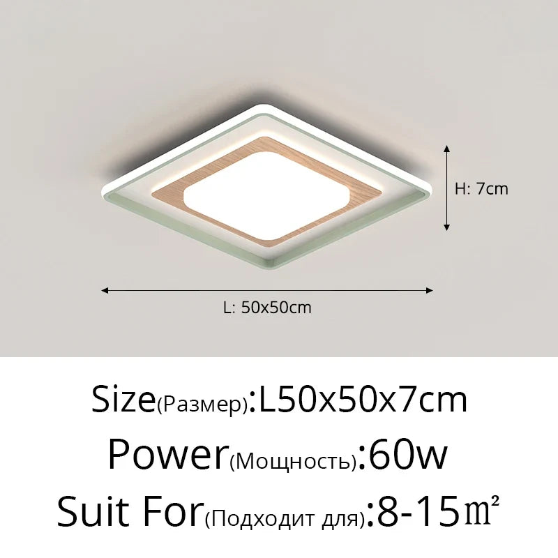 lampe de salon minimaliste carrée à grains de bois
