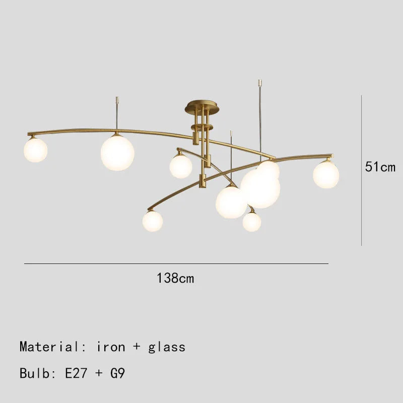 lustre en métal et verre pour barre de suspension cuisine
