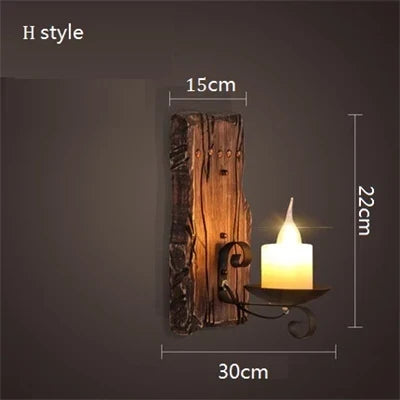 applique murale industrielle vintage en bois avec abat-jour en métal et verre