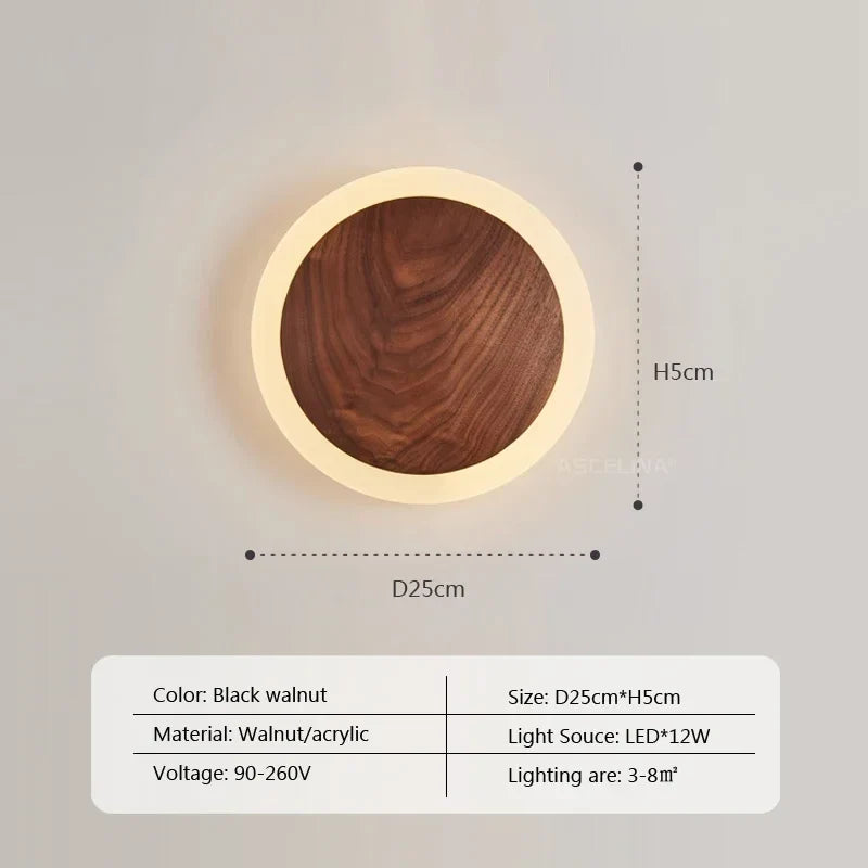 applique murale LED nordique en noyer pour décoration intérieure moderne
