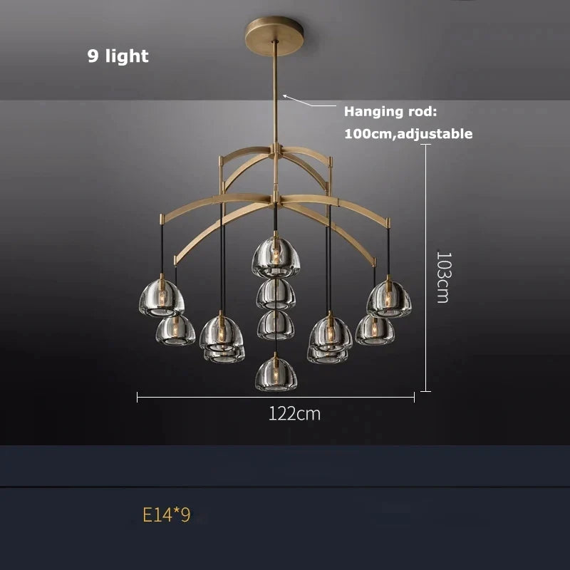 lustre rétro américain en laiton et cristal pour un éclairage élégant