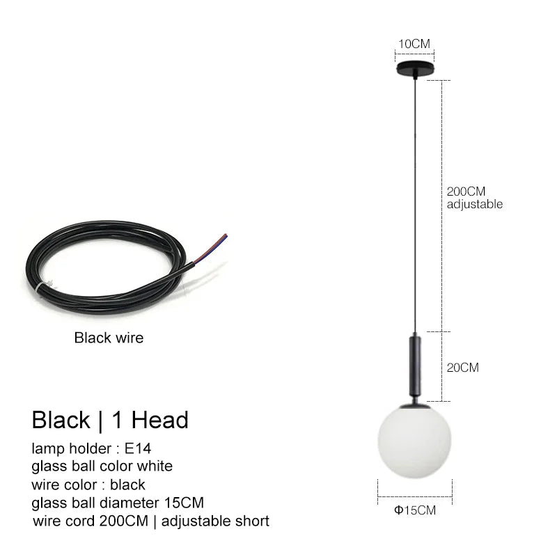 Suspension laiton noir boule lait LED