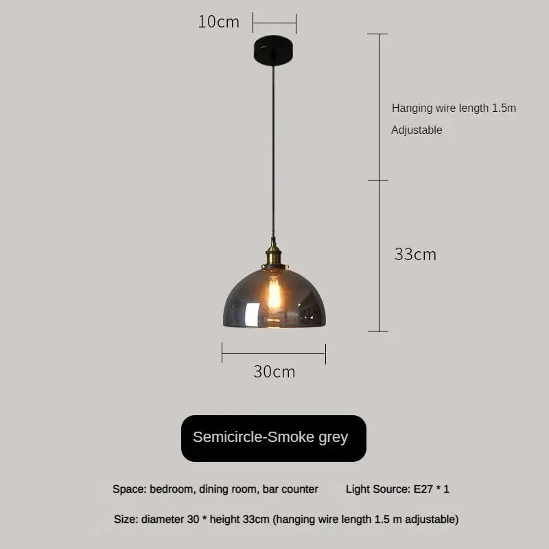 Suspension industriel vintage en verre fumé pour restaurant loft