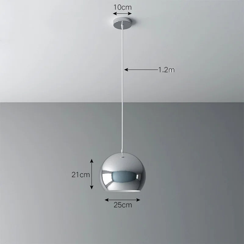 Plaqué nordique argent Globe boule miroir lampes suspendues E27 fer lampe suspendue de luxe en laiton argenté Art cuisine hôtel suspension lampe