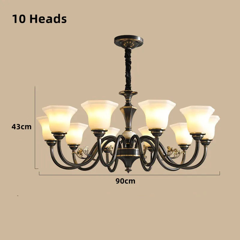 lustre vintage en cuivre avec abat-jour en verre dépoli