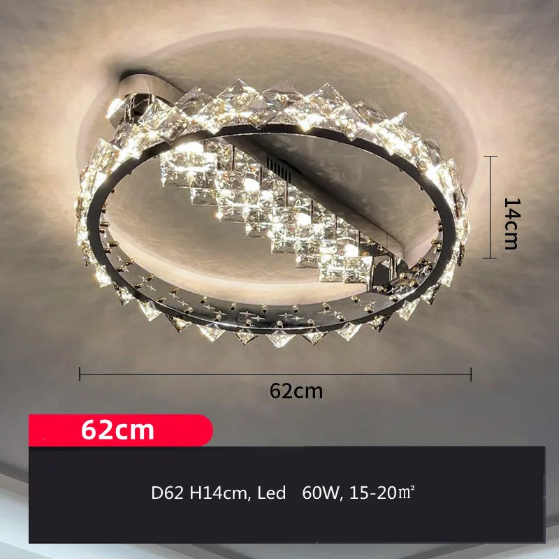 lustre moderne en acier inoxydable chrome avec éclairage en cristal