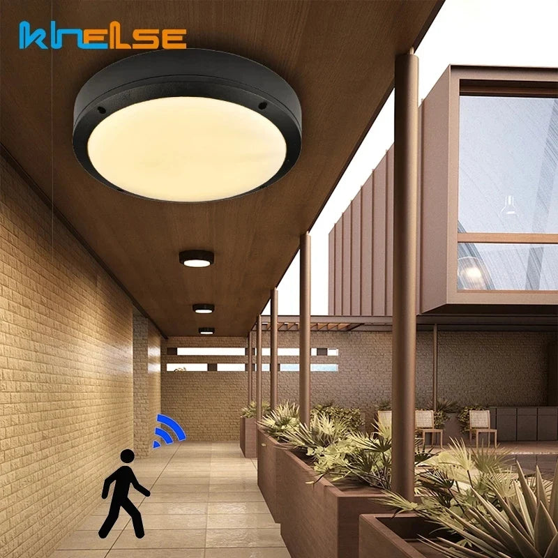 18W Radar capteur de mouvement étanche plafonnier extérieur salle de bains cuisine lumières lampe LED encastré balcon porche luminaires