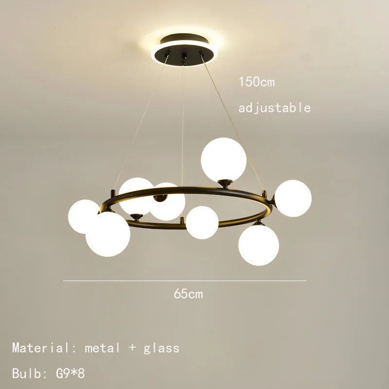 lustre moderne en verre avec anneau mat et fil réglable