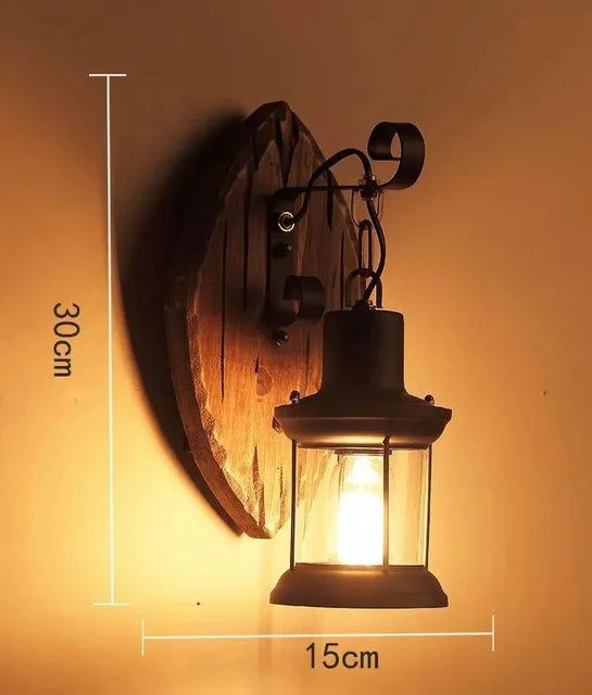 lustre vintage loft en bois avec suspension LED