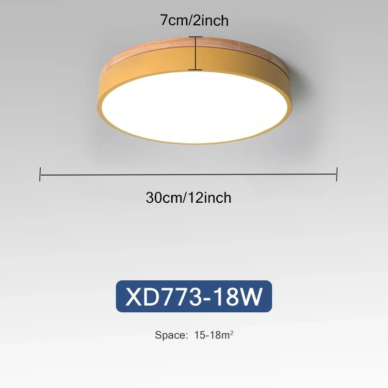 Rond 7 couleurs nordique LED plafonniers pour salon chambre plafonniers en bois 3 lumières couleur réglable couloir balcon