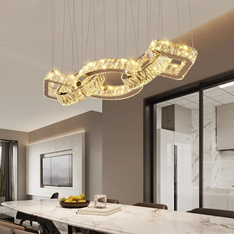 Lustre design cristal doré moderne pour salle à manger éclairage intérieur