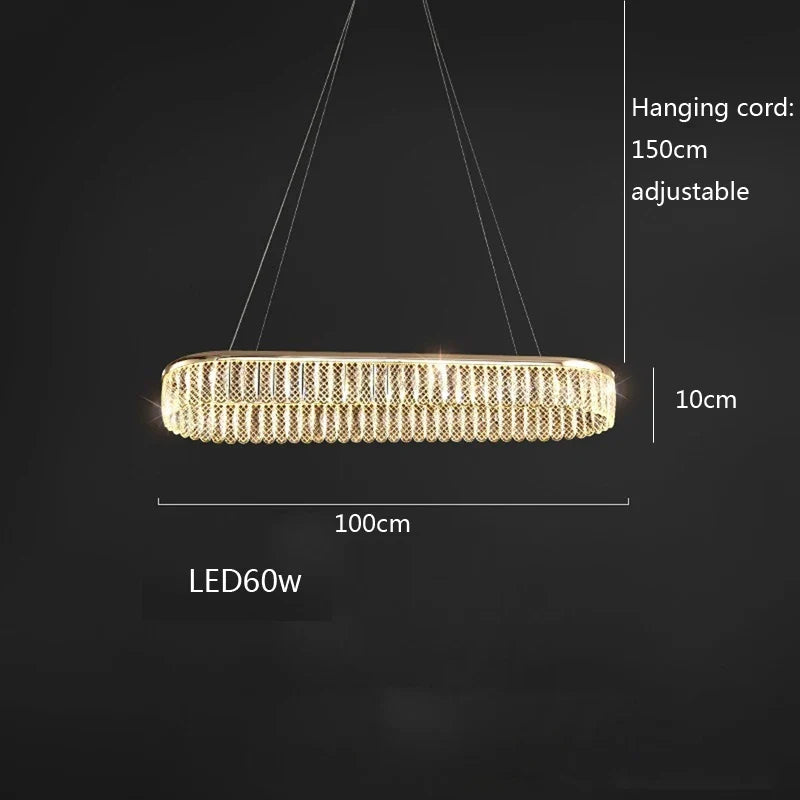 lustre led en cristal losange rond à plusieurs anneaux luxueux