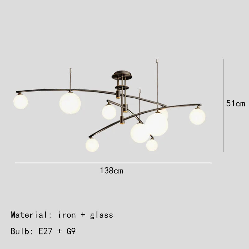 lustre en métal et verre pour barre de suspension cuisine