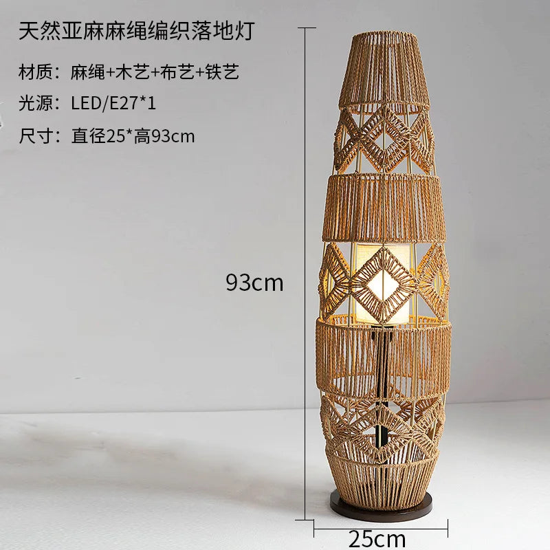 x lampadaires chinois rétro en rotin tissé corde de chanvre lumières faites à la main chambre chevet salon décoratif coin lampe sur pied