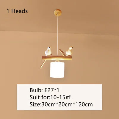 Lustre nordique en bois massif avec oiseaux