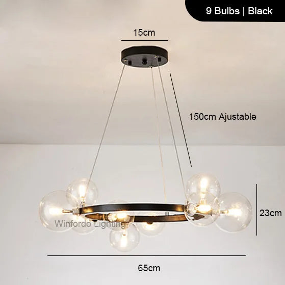 Lustre LED design doré rond à boules en verre