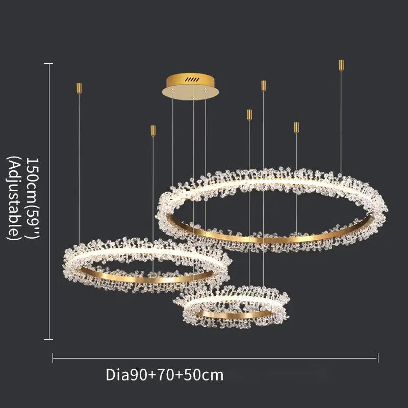 lustre en cristal avec anneau doré pour éclairage intérieur