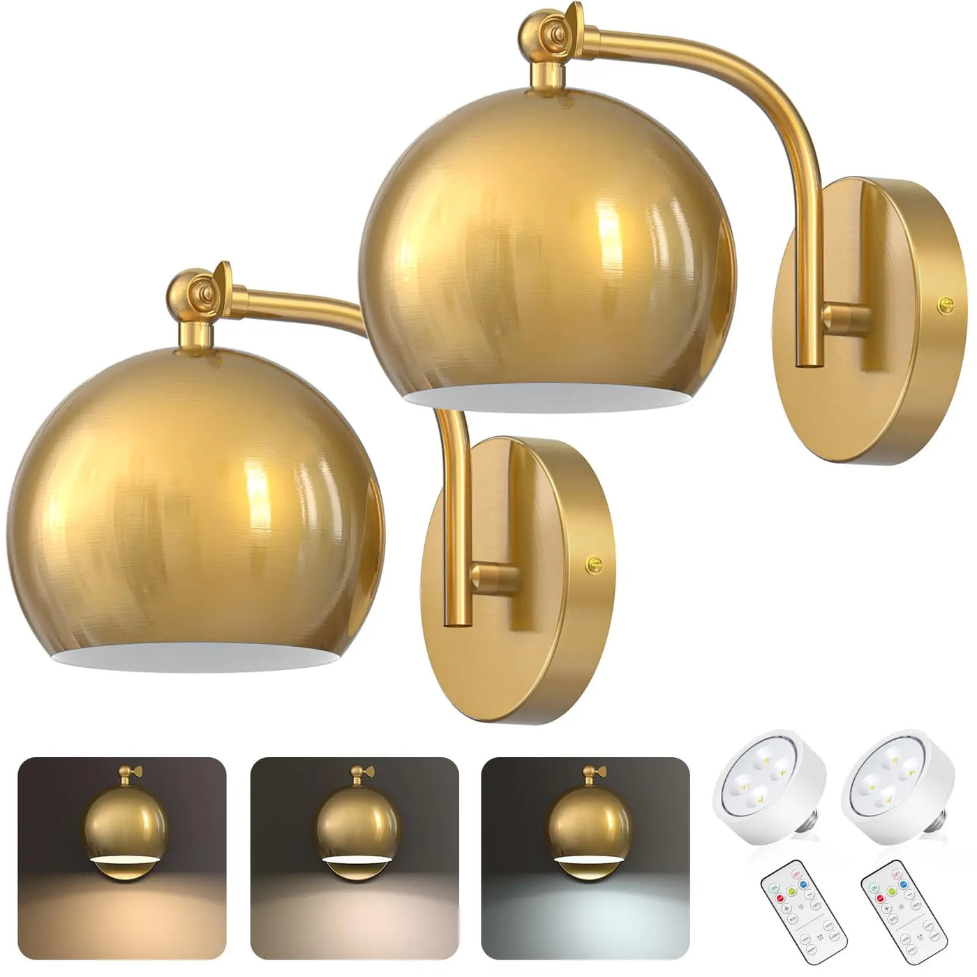 Gold Wall Sconces Battery Operated, Not Hardwired Dimmable, Battery Wall Sconce Wireless Wall Lamp for Bedroom, Bulb Included