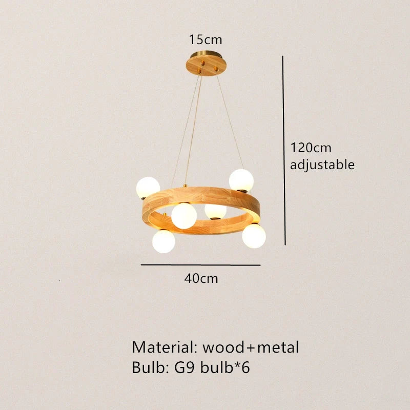 Nordique rond en bois anneau lustres salon rondin suspension lampe salle à manger cuisine chambre japonais créatif noyer suspension lumières