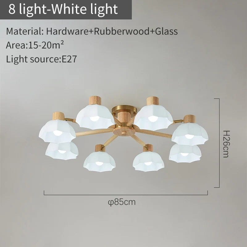 Plafonniers nordiques en bois de caoutchouc avec lampadaires en verre pour salon moderne blanc chaud lumière froide Lustres chambre lampara