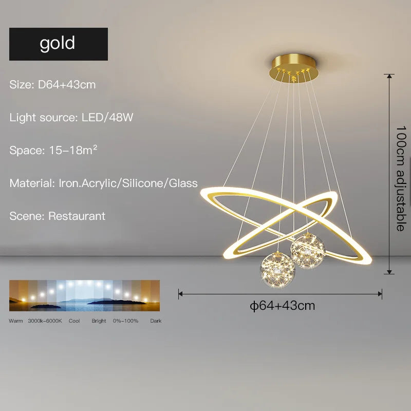 suspension moderne led anneaux design pour intérieur