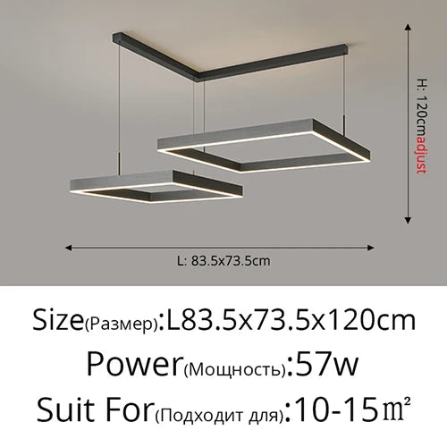 Lustre Led carré moderne pour salon salle à manger chambre cuisine noir Rectangle Led plafonnier suspension lampe