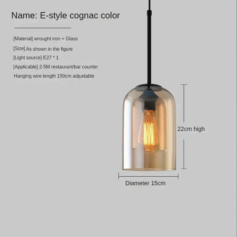 Suspension industriel vintage en verre fumé pour restaurant loft