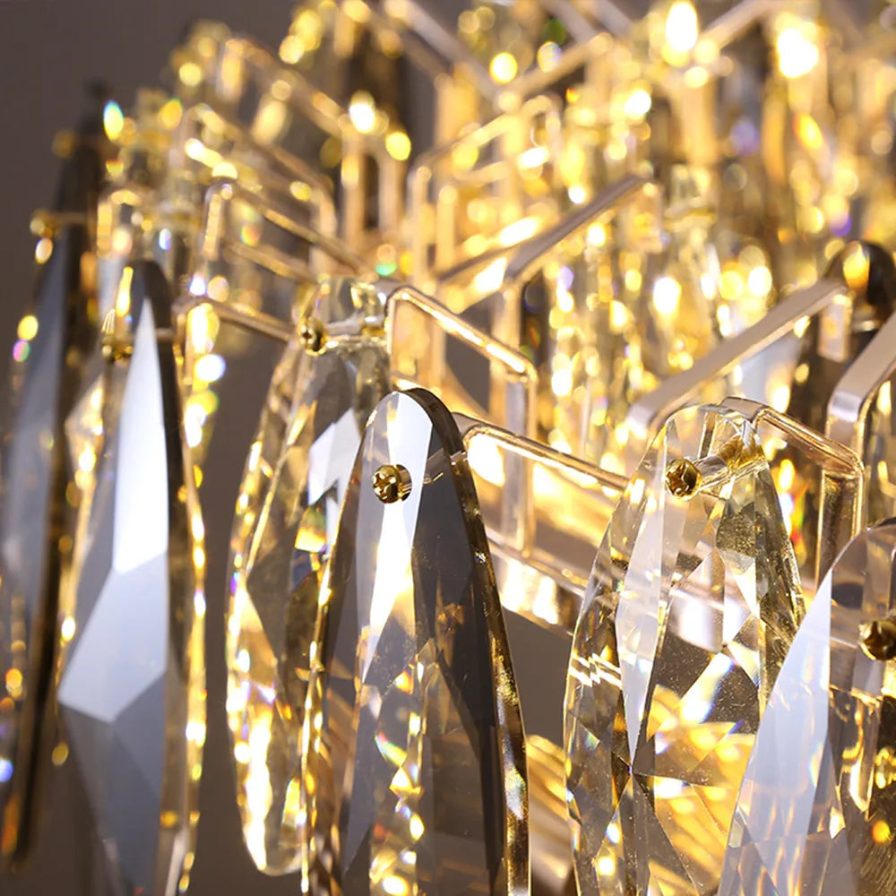 lustre moderne en cristal avec led et suspensions ronds