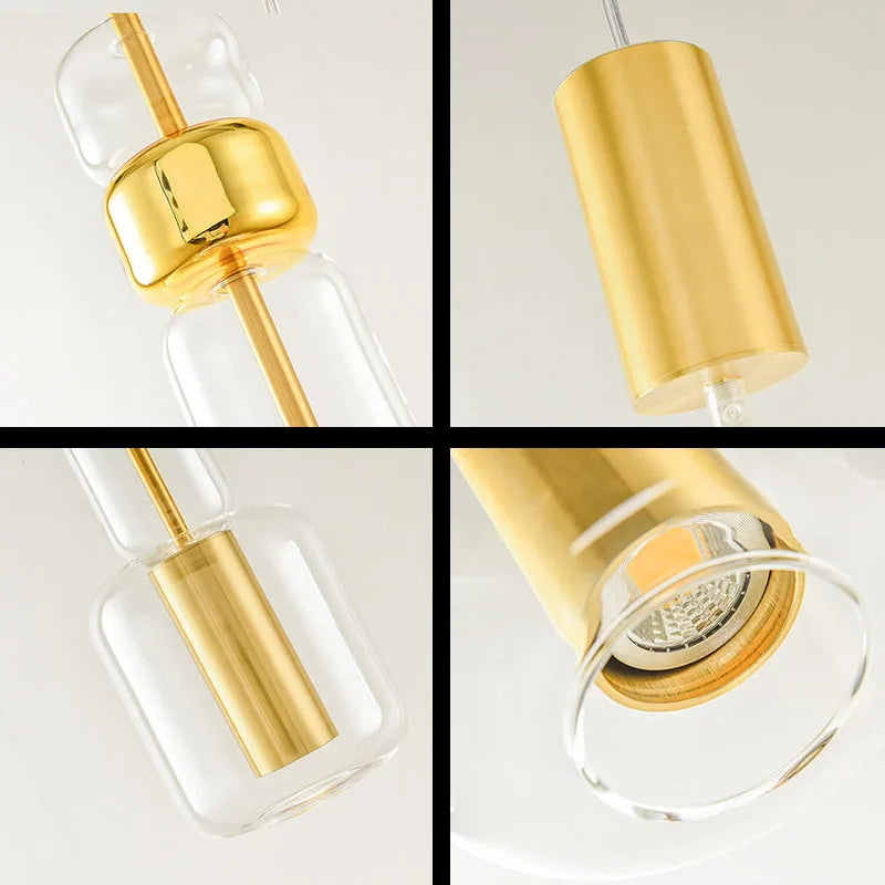 suspension moderne en verre avec luminaires en métal doré et noir