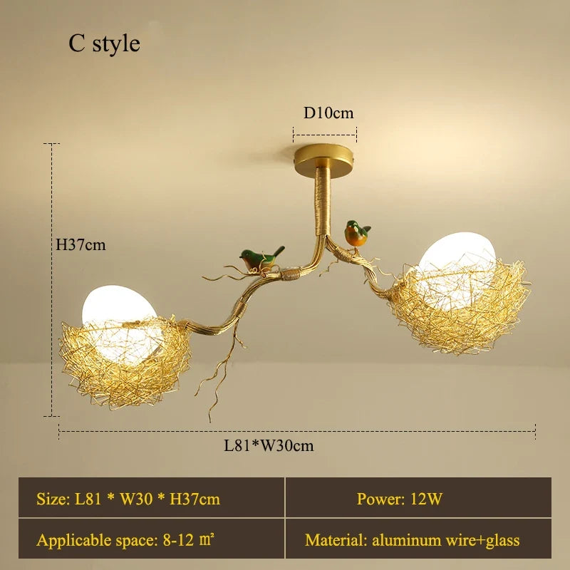 lustre led moderne en forme de nid d'oiseau avec boule de verre