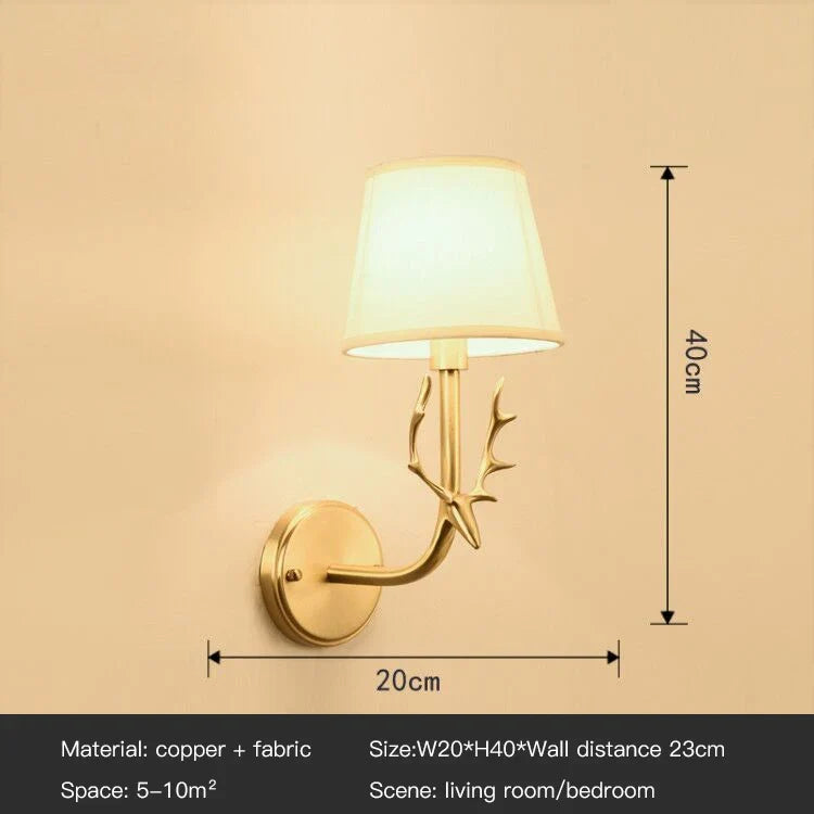 lustre américain rétro en cuivre avec led et tissu suspendu