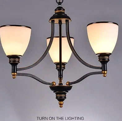 lustre vintage en fer et bronze style loft avec abat jour en verre