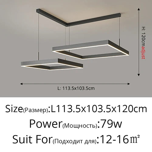 Lustre Led carré moderne pour salon salle à manger chambre cuisine noir Rectangle Led plafonnier suspension lampe