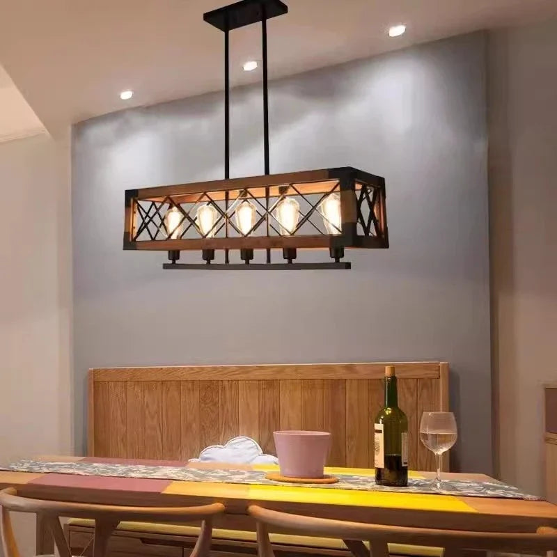 lustre vintage en bois style industriel pour bar et restaurant