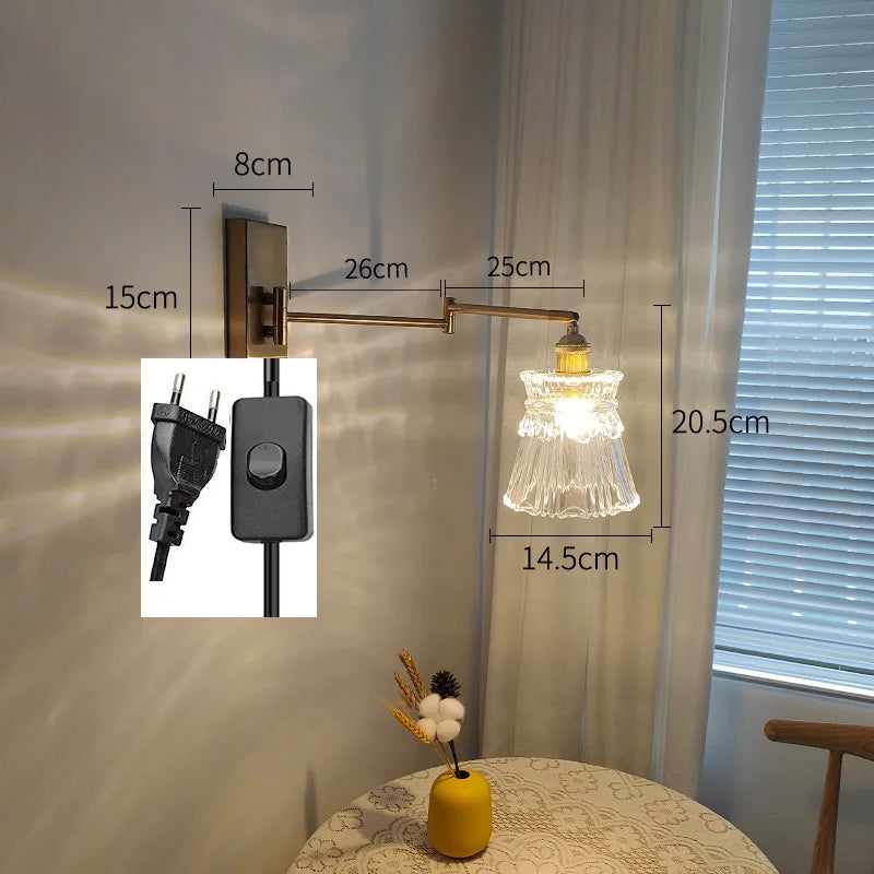 IWHD tirer chaîne verre applique murale LED applique bras gauche droite rotation chambre salon lumières nordique moderne à côté lampe Wandlamp