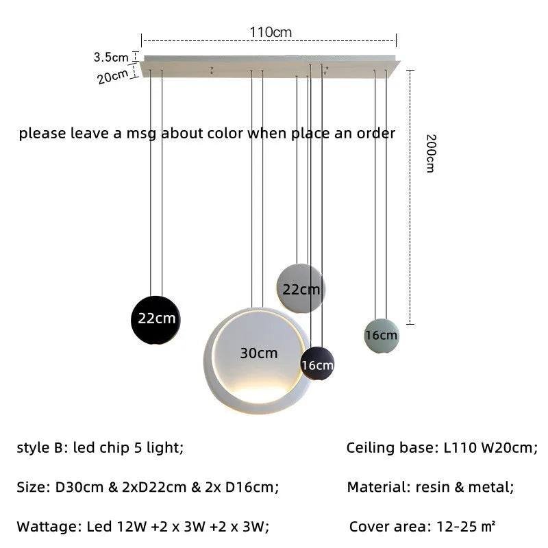 Barre nordique suspension LED lumière moderne canapé goutte lumière ronde résine Lustre lampe suspendue salle à manger suspension LED luminaires