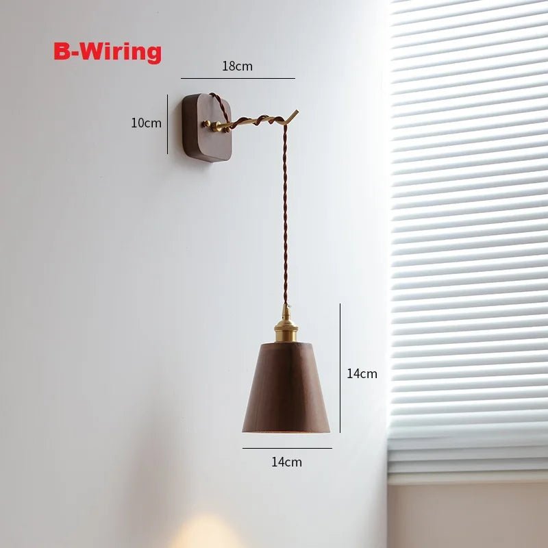 applique murale led moderne en bois de noyer nordique wabi-sabi