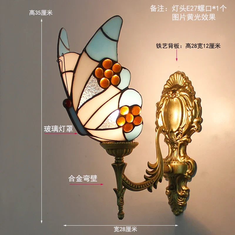 applique murale tiffany papillon décor méditerranéen vitrail miroir