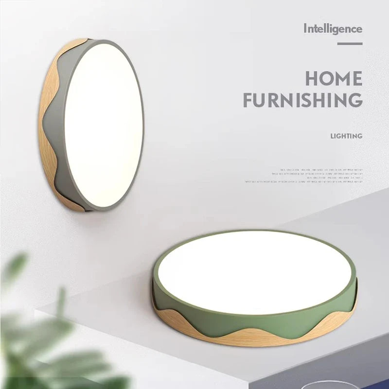 plafonnier moderne à leds circulaire grain de bois éclairage décoratif