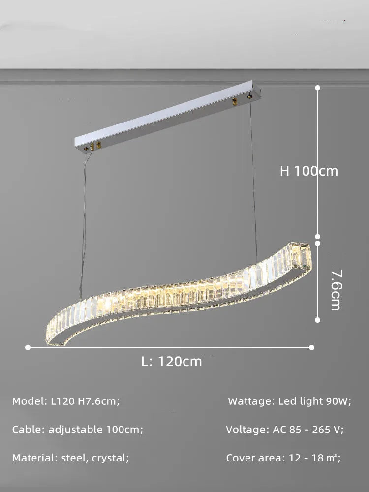 lustre moderne en acier avec cristaux et lumières led suspendues