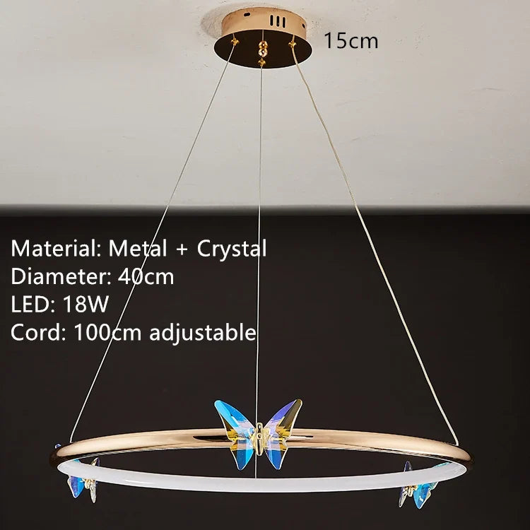 lustre led papillon anneau doré avec cordon réglable emballage soigné